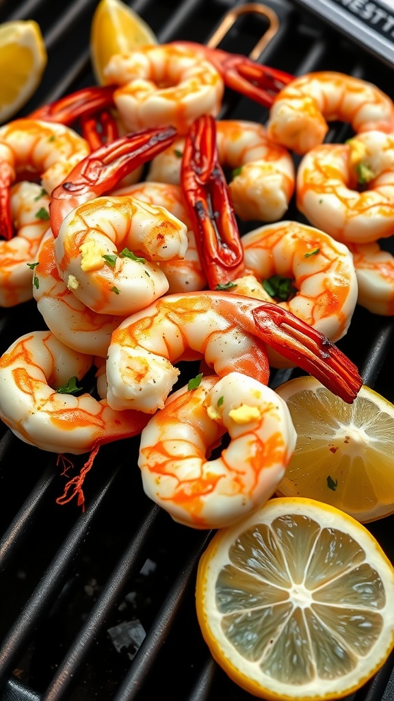 Garlic Butter Shrimp Skewers with lemon slices