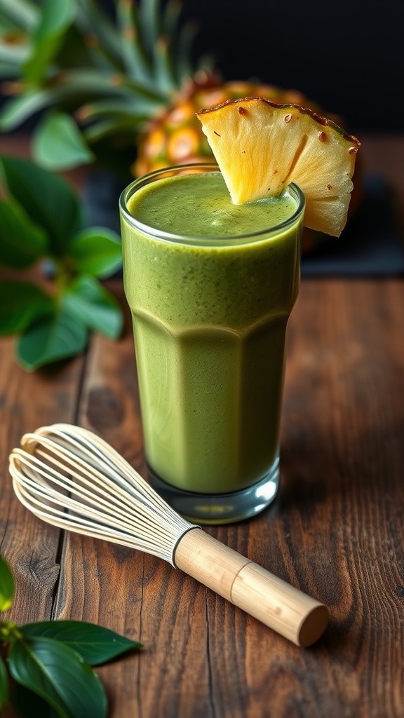 A refreshing green smoothie with matcha and pineapple