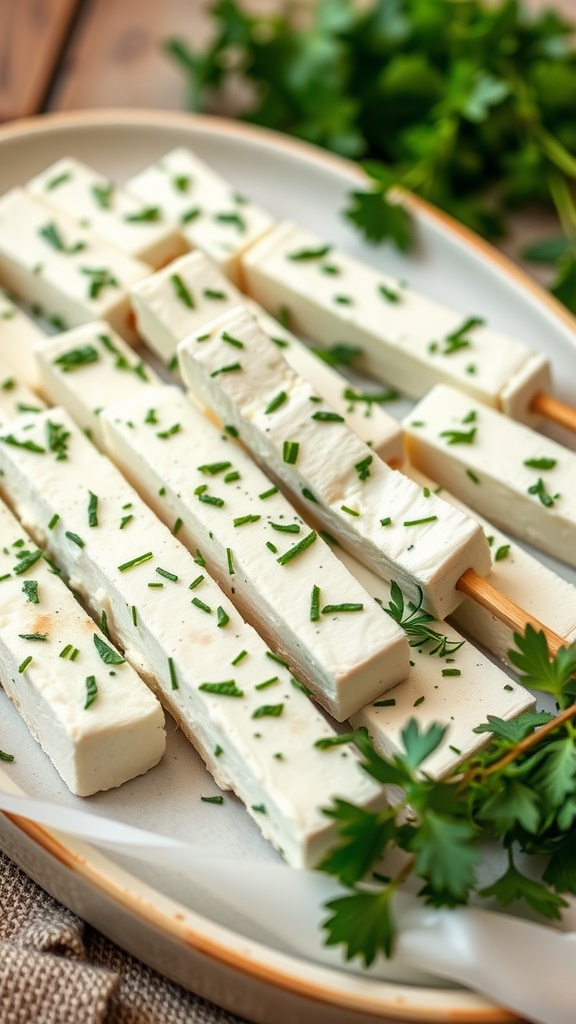 Delicious herbed goat cheese sticks ready for serving