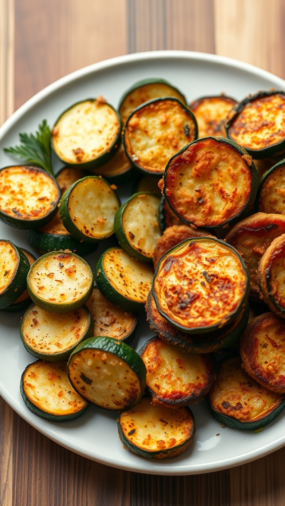 A plate of crispy fried zucchini rounds