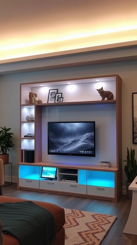 Stylish entertainment center with integrated lighting features