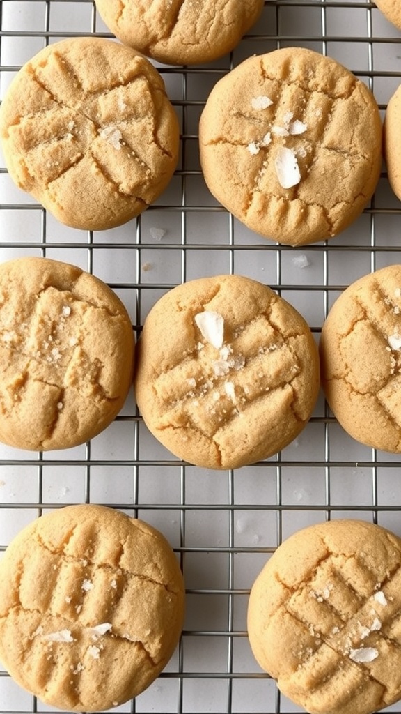 Keto almond butter cookies cooling on a wire rack