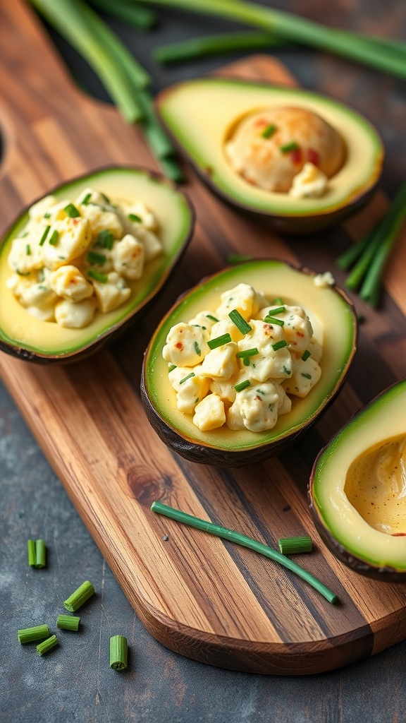 A delicious serving of avocado egg salad garnished with chives