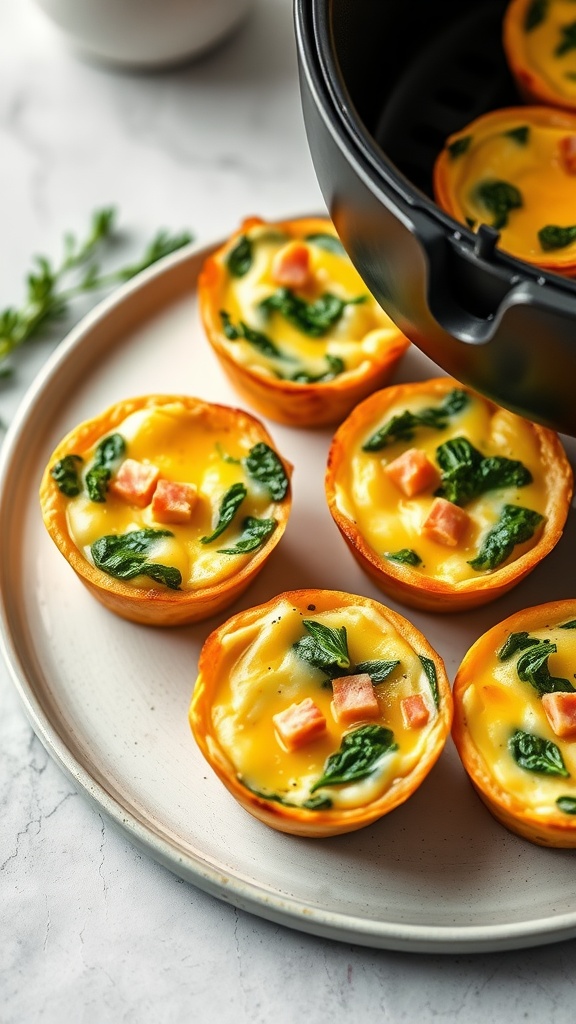 Delicious keto breakfast egg cups with spinach and ham.