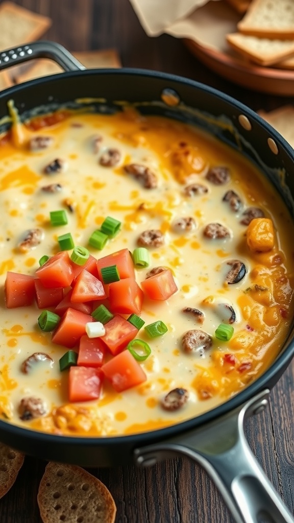 Keto cheeseburger dip with ground beef, cheese, tomatoes, and green onions