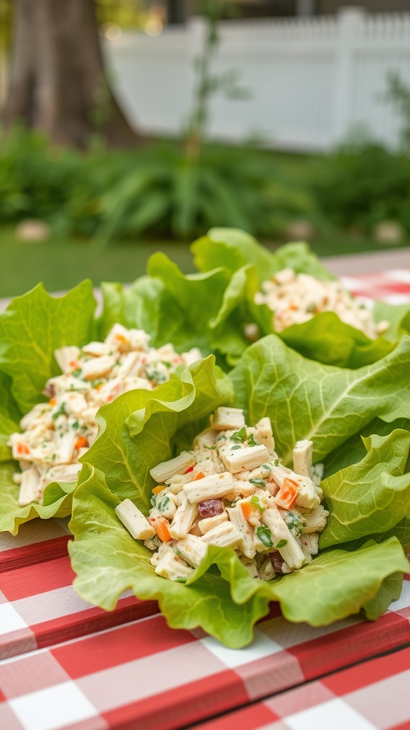 Keto Chicken Salad Lettuce Wraps with chopped vegetables