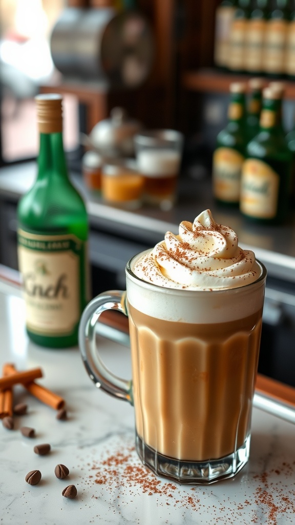 A warm cup of Keto Irish Cream Coffee with whipped cream and cocoa garnish.