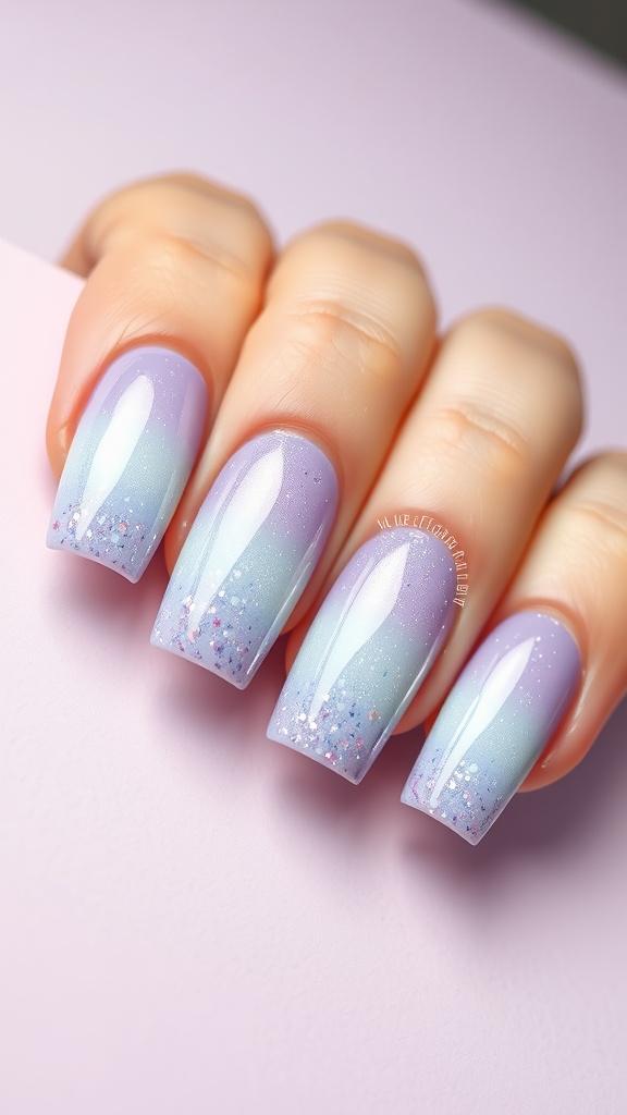 Lavender to light blue ombre nail design