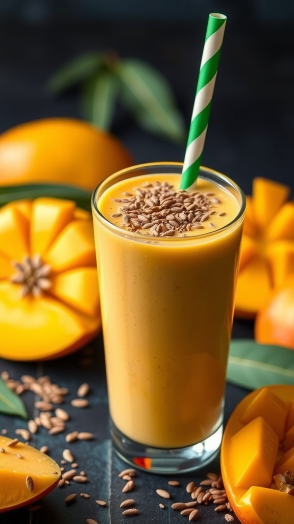 Mango Protein Smoothie with Flaxseeds in a glass