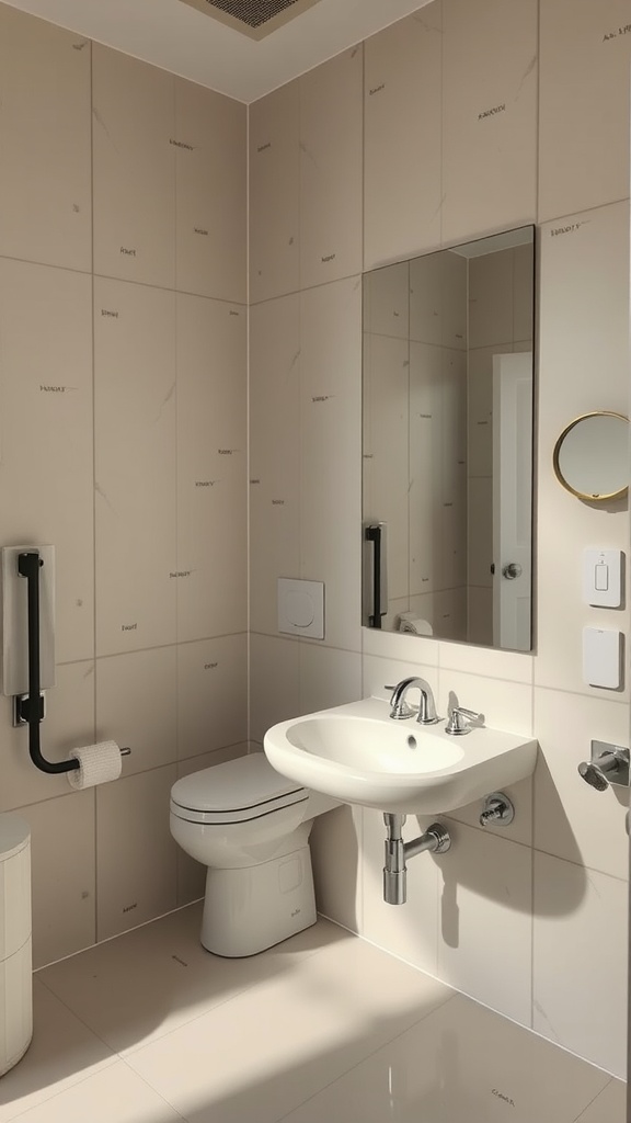 A half bathroom featuring a mirror that enhances the sense of space