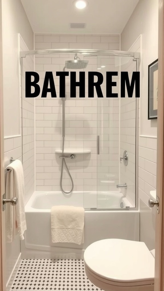 A small bathroom featuring a shower-tub combo and a modern design.
