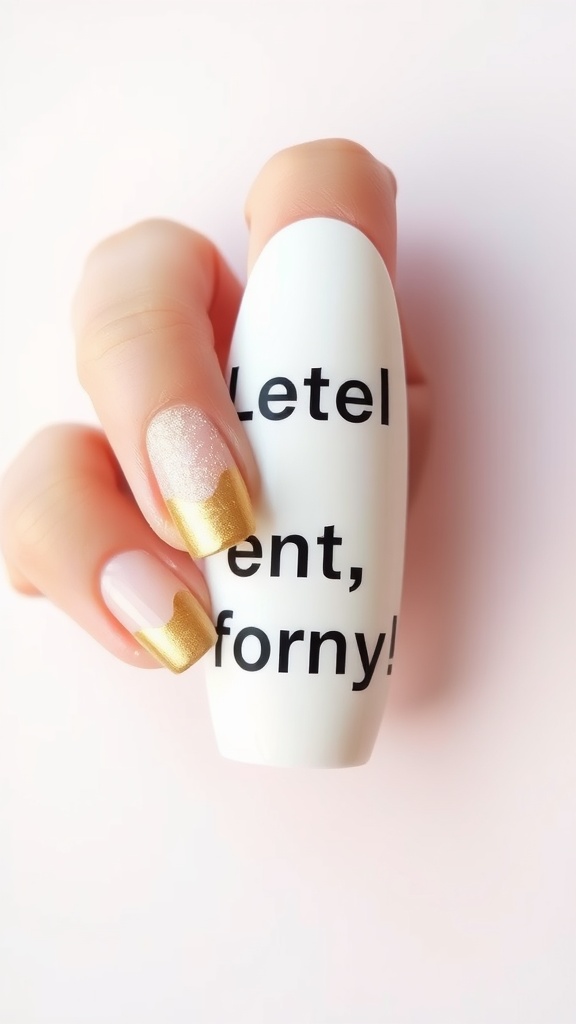 Nail design featuring negative space with gold accents.