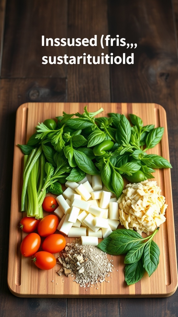 A selection of fresh vegetables and herbs for a pasta fagioli recipe.