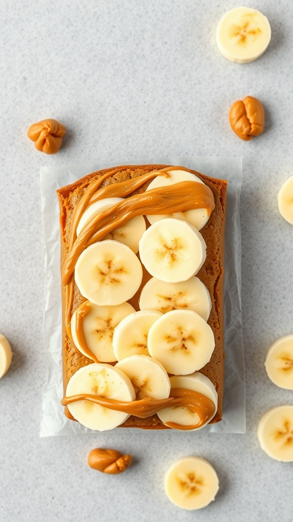 Peanut Butter Banana Protein Bars made with ripe bananas and peanut butter, topped with banana slices.
