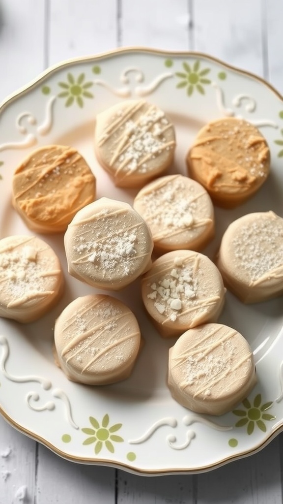 Peanut Butter Fat Bombs on a decorative plate
