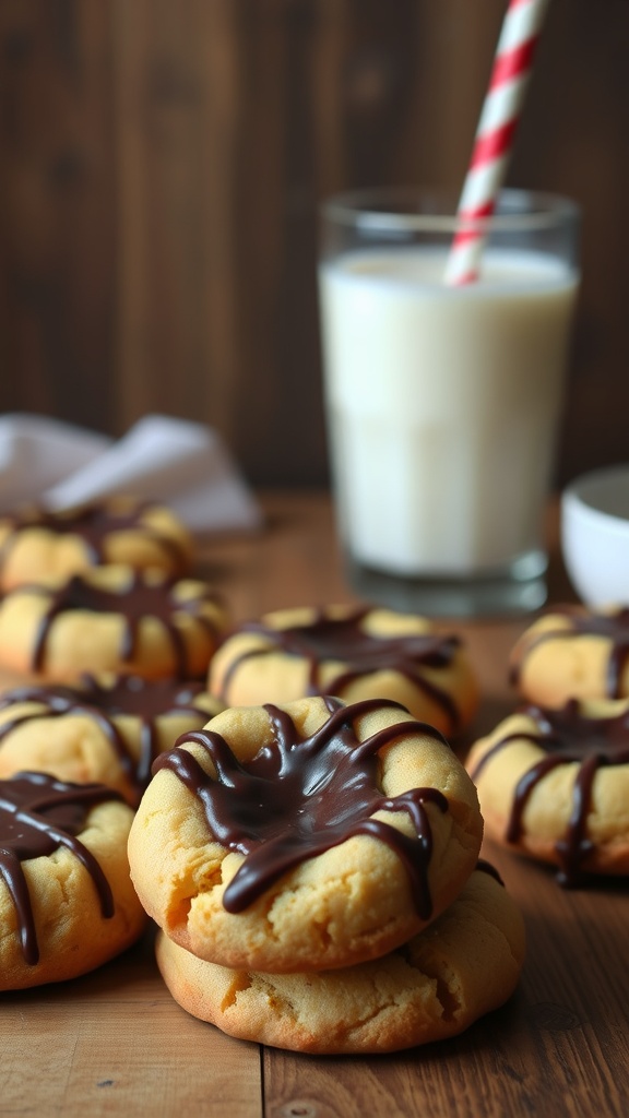 Peanut Butter Thumbprint Cookies with Chocolate Drizzle