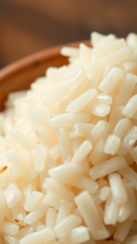 A bowl of fluffy sticky rice ready to be served.