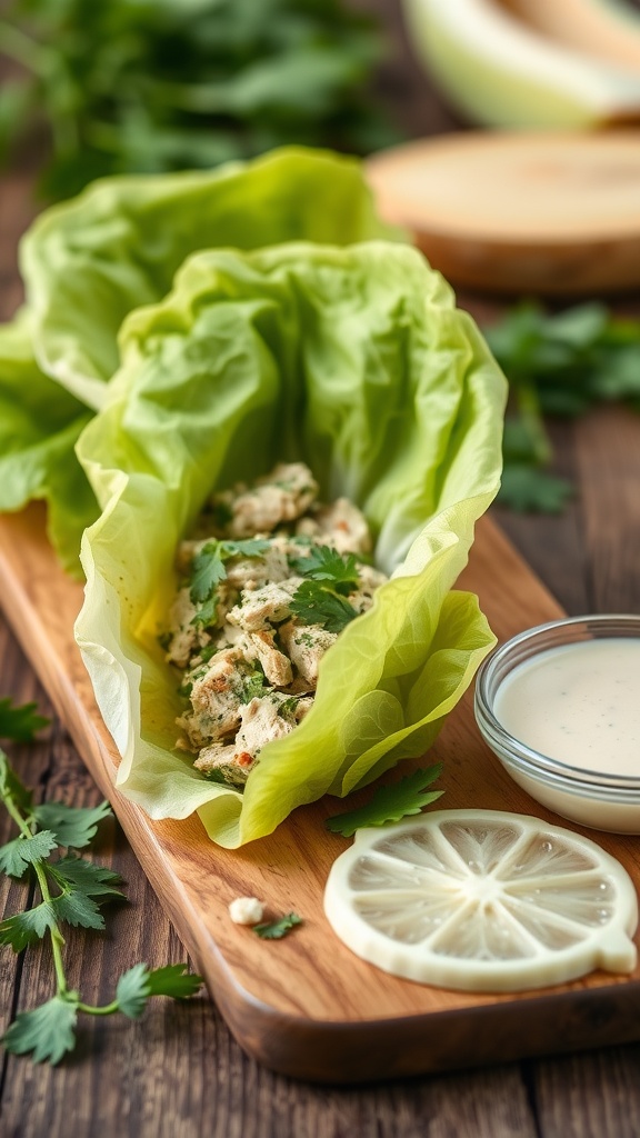 Pesto Chicken Lettuce Wraps with fresh ingredients