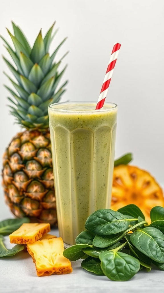 A refreshing Pineapple Spinach Immunity Smoothie with spinach, pineapple, and coconut water.