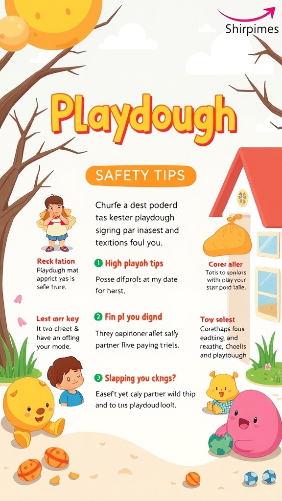 Colorful homemade playdough displayed with safety tips for kids