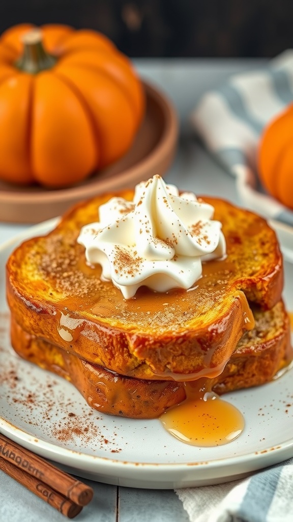 Delicious Pumpkin Spice French Toast served with whipped cream and syrup