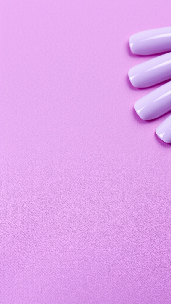 Close-up of nails painted in a rich plum to lavender ombre gradient