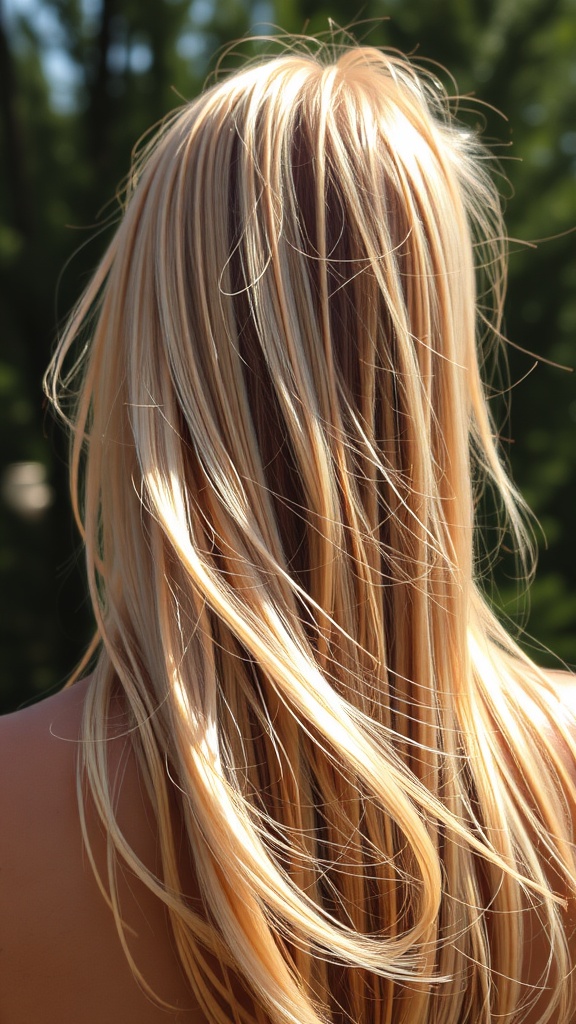 Long blonde hair with rose gold highlights