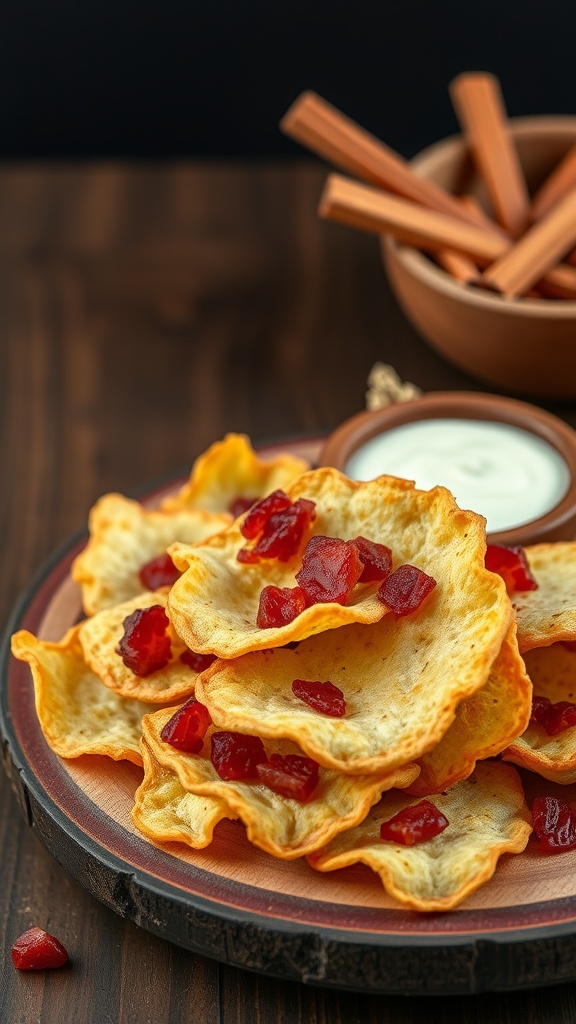 A plate of crispy bacon and cheese chips