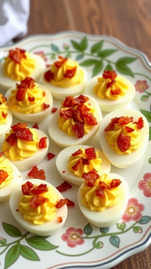 Savory deviled eggs topped with bacon