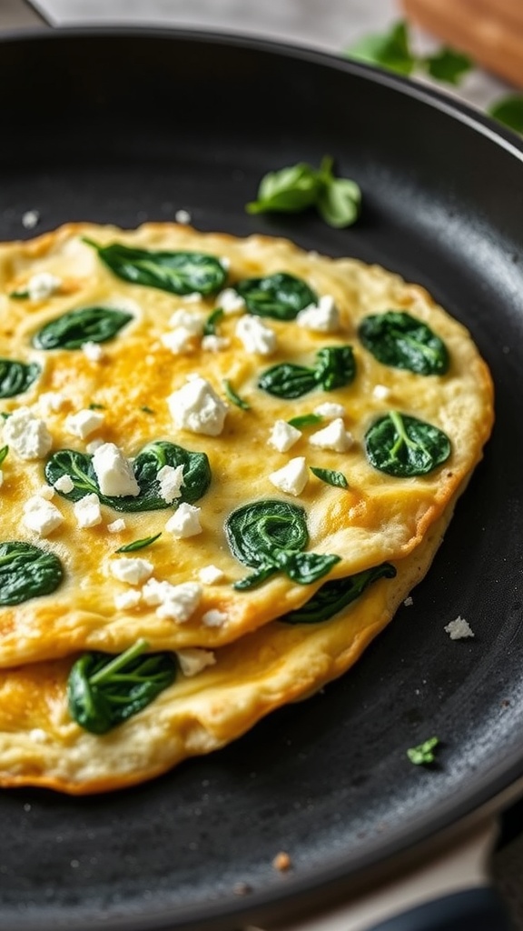 Savory Spinach and Feta Omelette cooked on a griddle