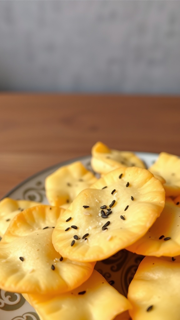 Plate of sesame seed cheese crisps