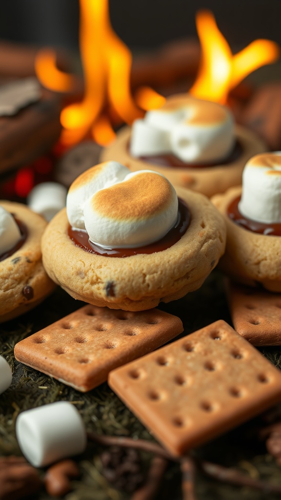 Delicious s'mores thumbprint cookies with chocolate and marshmallow filling