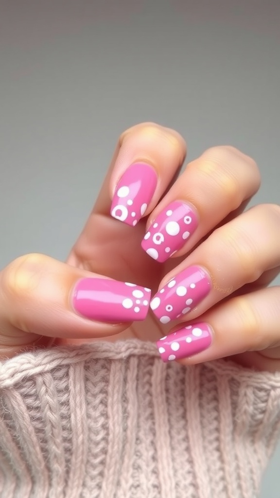 Pink and white spotted animal print nails