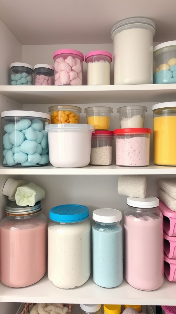 Colorful fluffy slime in various containers