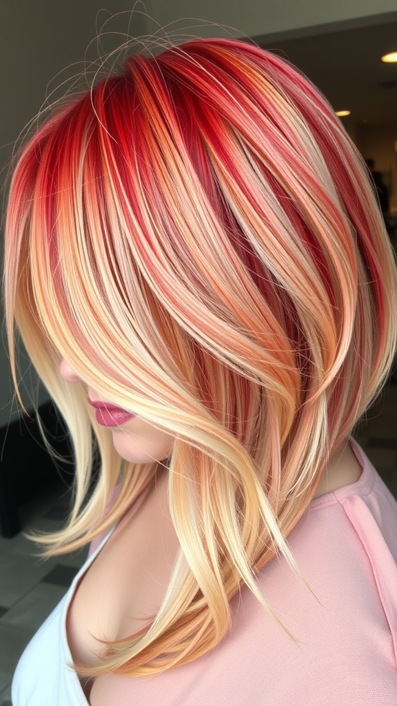 A person with strawberry blonde ombre hair styled in loose waves.