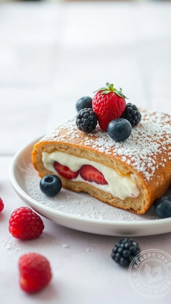 A delicious plate of stuffed French toast with berries on top