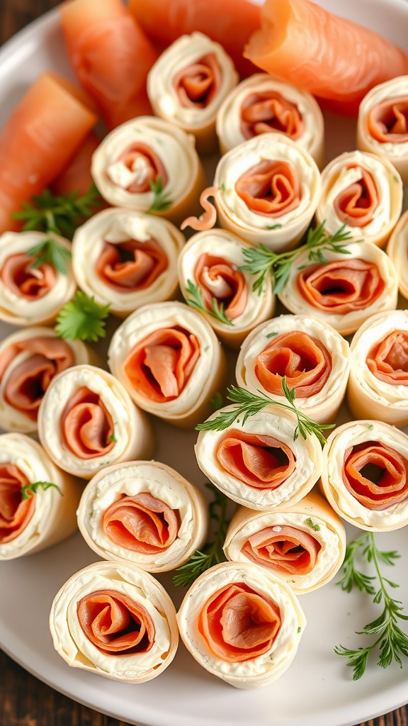 Cream cheese roll-ups with smoked salmon and herbs
