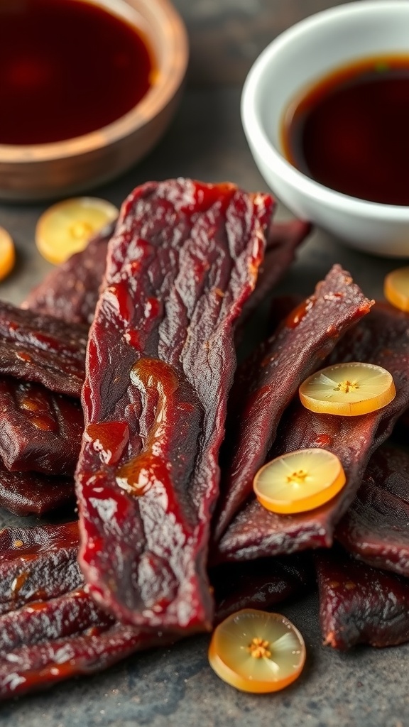 Teriyaki Ginger Beef Jerky with sauce on the side
