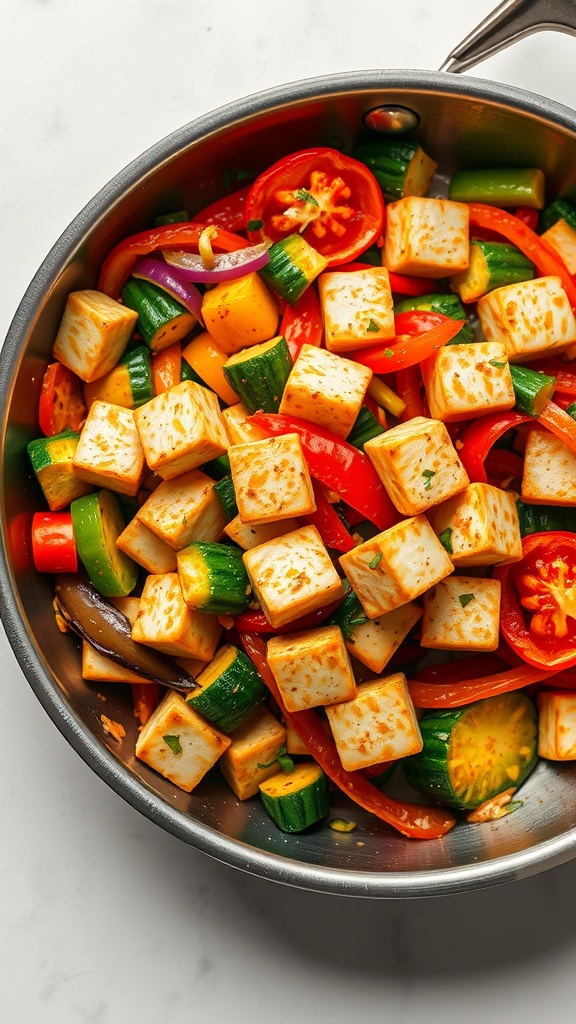 Colorful tofu stir-fry with mixed vegetables.