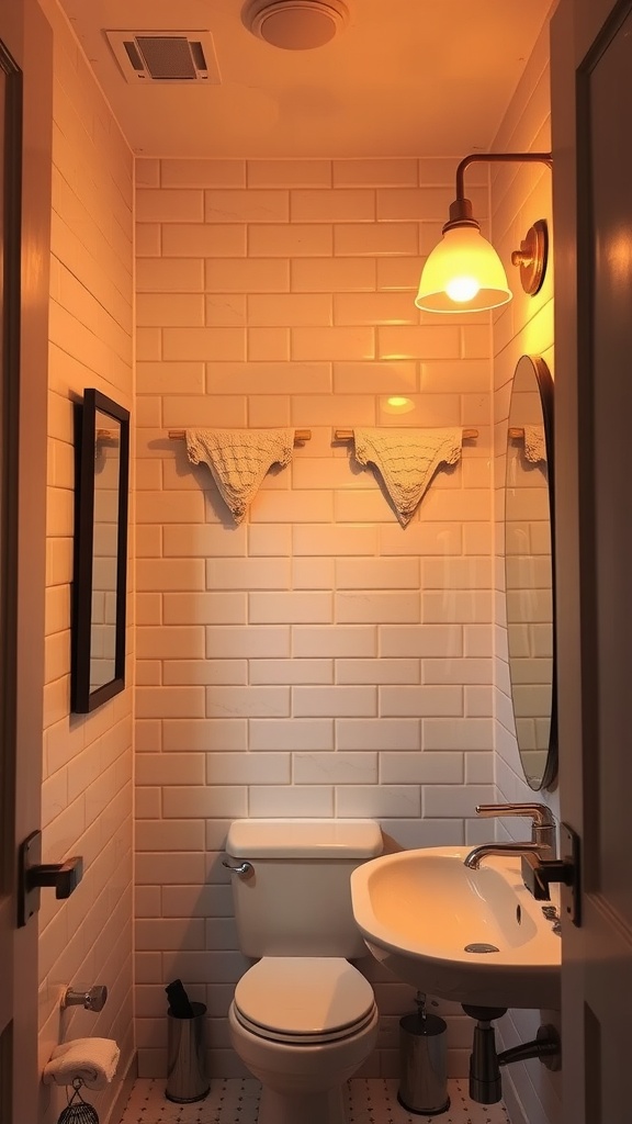 Cozy half bathroom with stylish lighting and modern decor