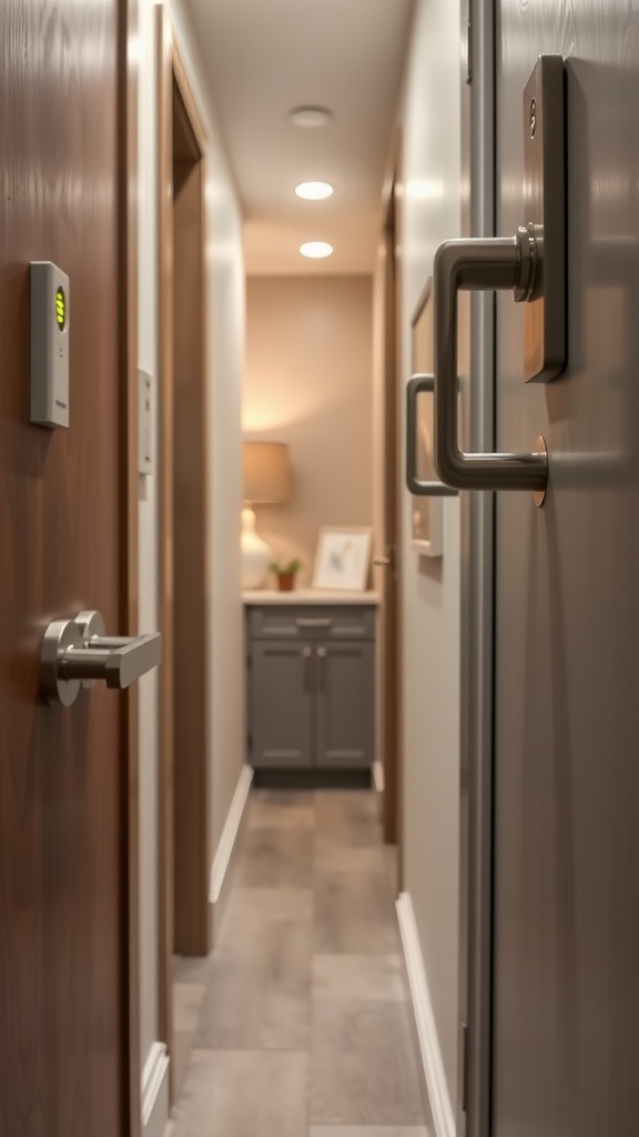 Modern hallway with updated door hardware and lighting