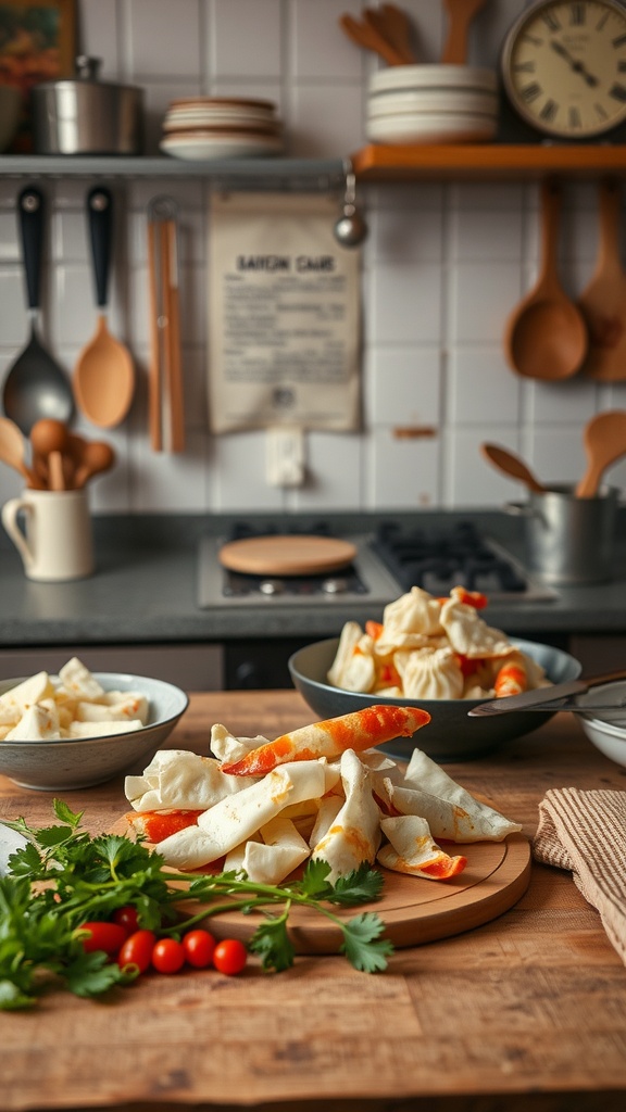 Delicious crab rangoon with fresh ingredients ready for cooking