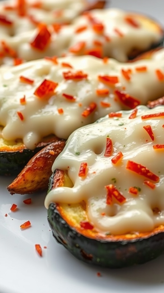 Fried zucchini topped with cheese and spices