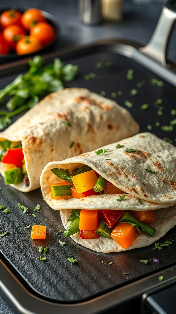 Vegetarian Mediterranean wraps with colorful vegetables