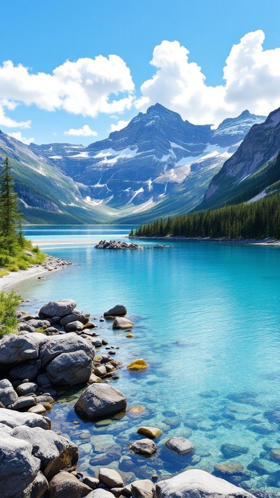10 Hidden Gem Beaches. A serene view of Moraine Beach with turquoise waters, large rocks, and mountains in the background