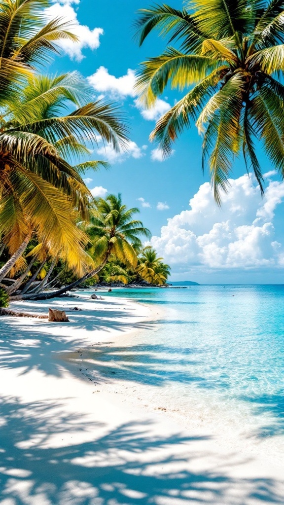 A picturesque view of Cayo de Agua in Venezuela with palm trees and clear blue waters.