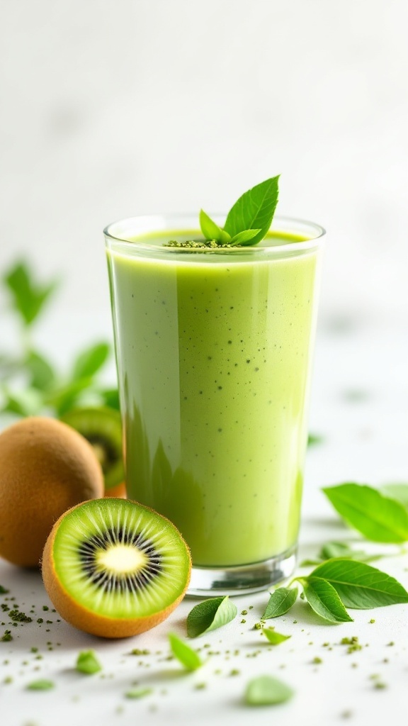A refreshing green smoothie with kiwi and green tea