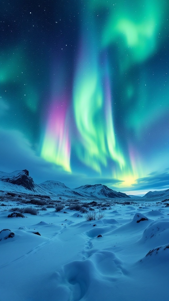 Instagrammable Travel Destinations to Visit. Northern Lights over a snowy landscape in Iceland