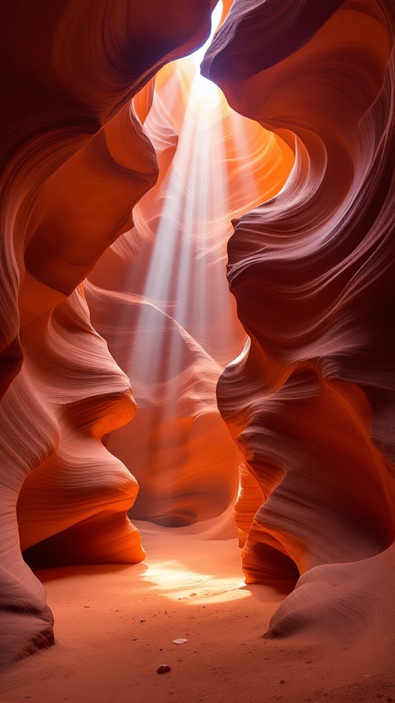 A view of Antelope Canyon showcasing swirling sandstone walls illuminated by sunlight.