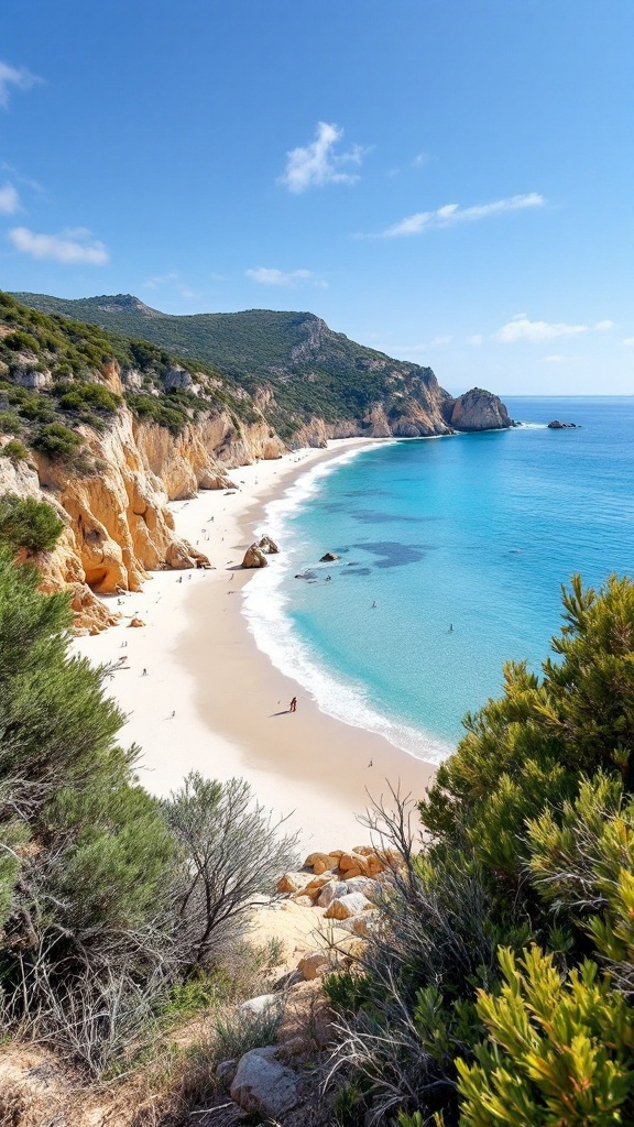 A panoramic view of Plage de Saleccia in Corsica featuring white sand and turquoise waters